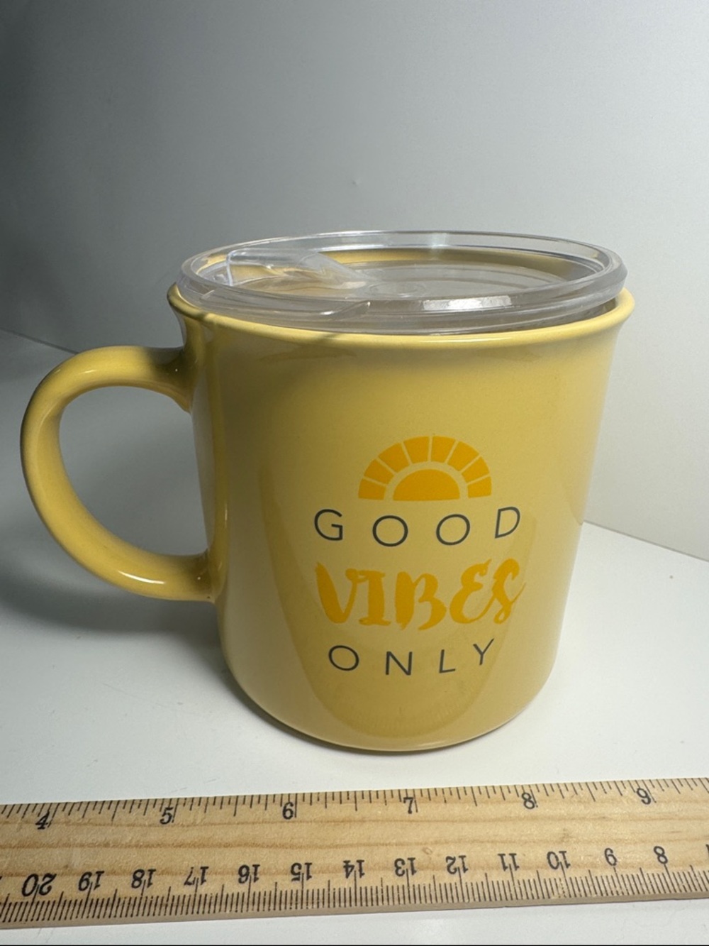 GOOD VIBES ONLY Yellow Ceramic Travel Mug with Lid Hudson 43